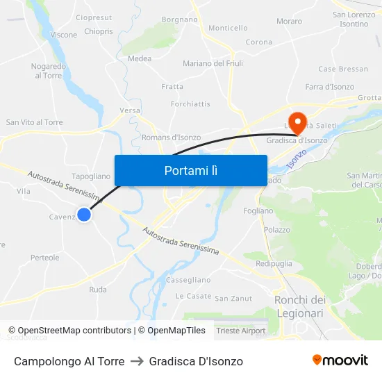 Campolongo Al Torre to Gradisca D'Isonzo map