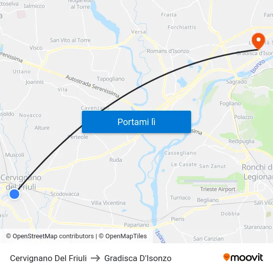 Cervignano Del Friuli to Gradisca D'Isonzo map