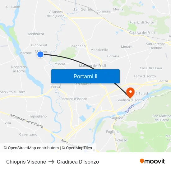 Chiopris-Viscone to Gradisca D'Isonzo map