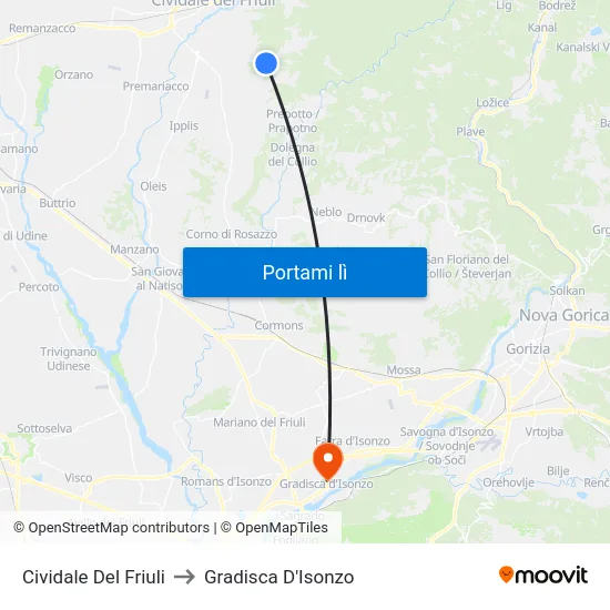 Cividale Del Friuli to Gradisca D'Isonzo map