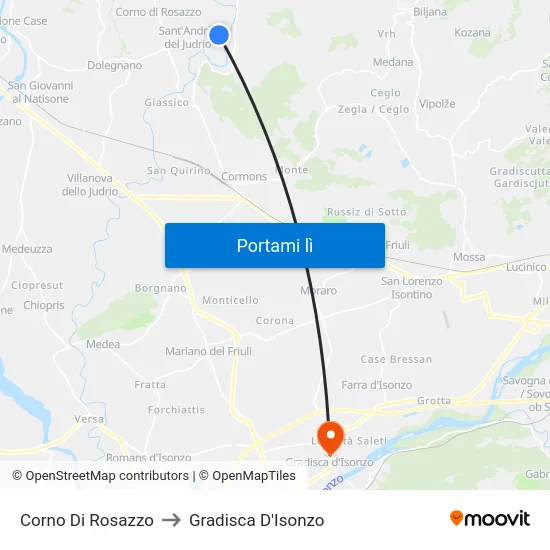 Corno Di Rosazzo to Gradisca D'Isonzo map