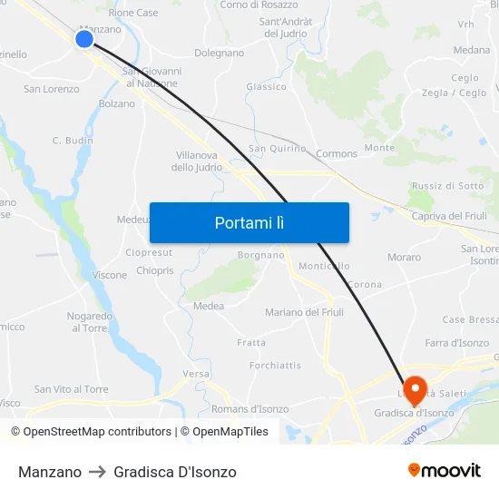 Manzano to Gradisca D'Isonzo map
