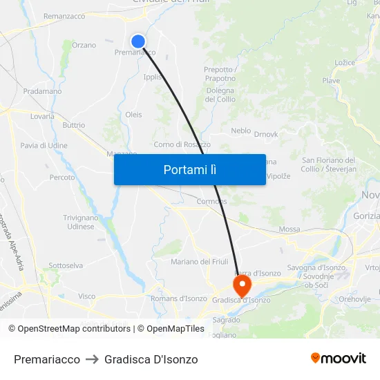 Premariacco to Gradisca D'Isonzo map