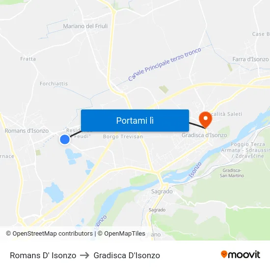 Romans D' Isonzo to Gradisca D'Isonzo map