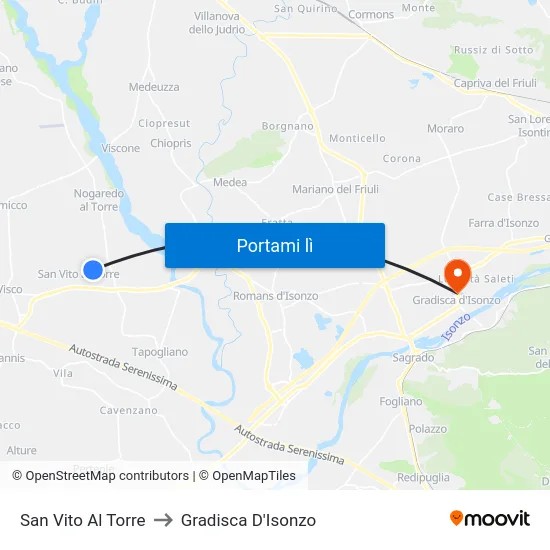 San Vito Al Torre to Gradisca D'Isonzo map