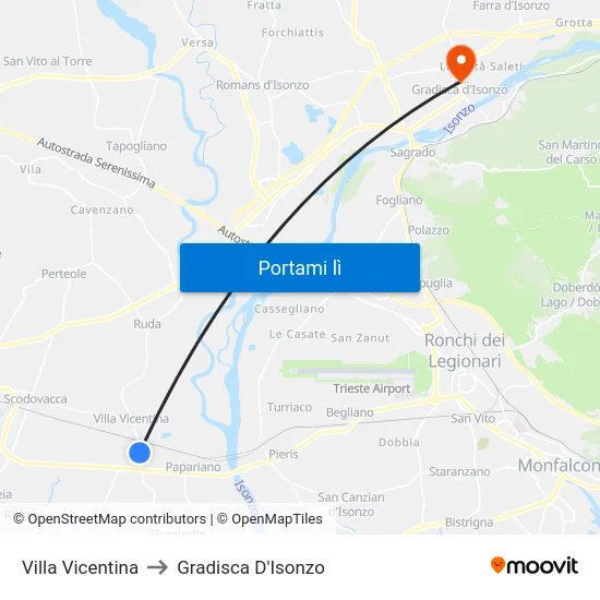 Villa Vicentina to Gradisca D'Isonzo map