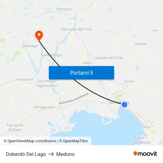 Doberdò Del Lago to Meduno map