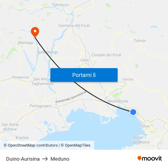 Duino-Aurisina to Meduno map