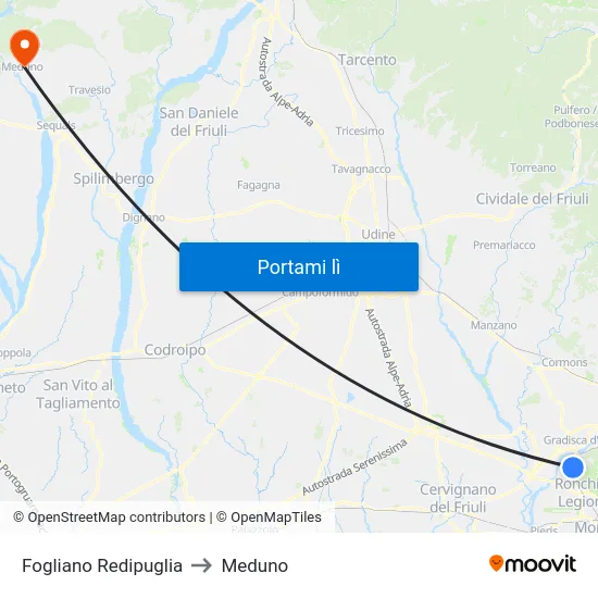 Fogliano Redipuglia to Meduno map