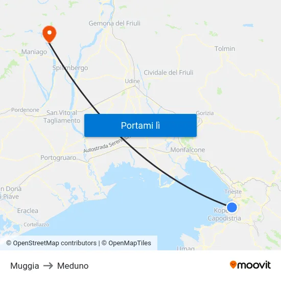 Muggia to Meduno map