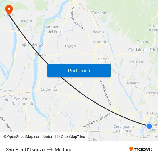 San Pier D' Isonzo to Meduno map