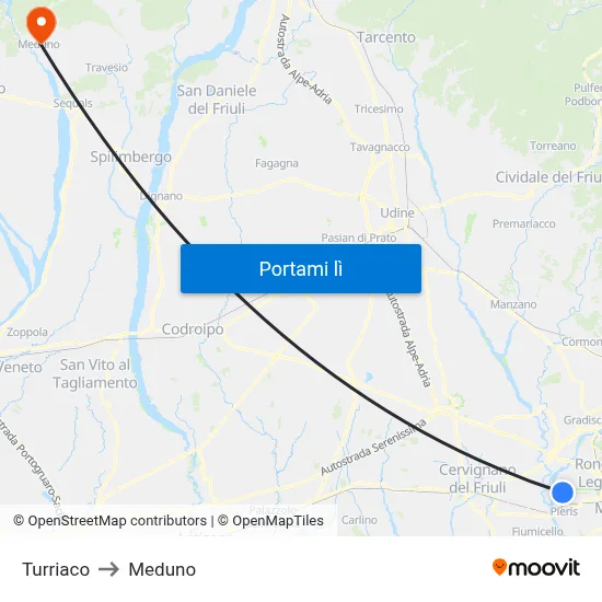 Turriaco to Meduno map