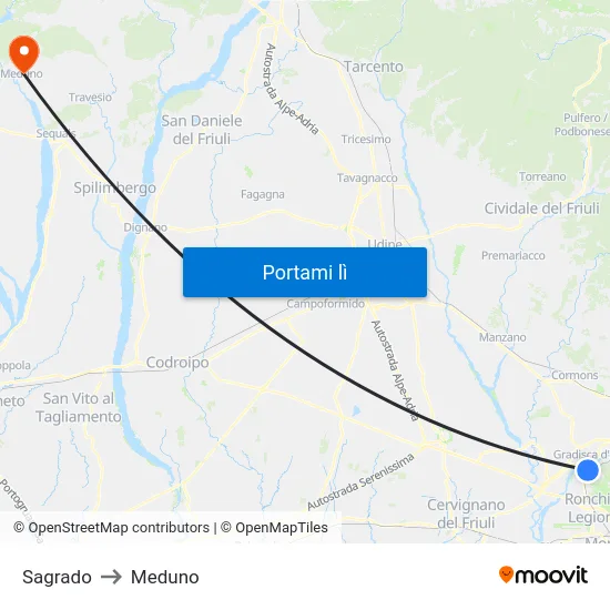 Sagrado to Meduno map