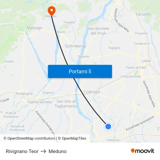 Rivignano Teor to Meduno map
