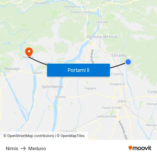 Nimis to Meduno map