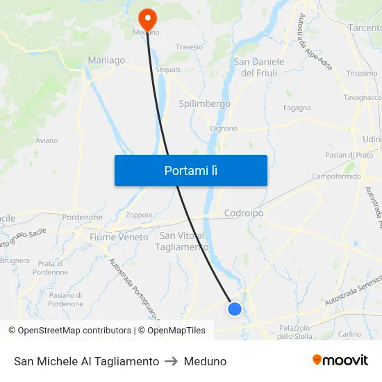 San Michele Al Tagliamento to Meduno map
