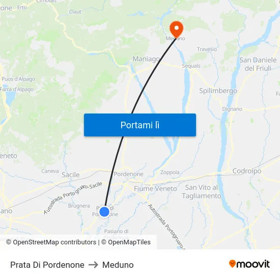 Prata Di Pordenone to Meduno map