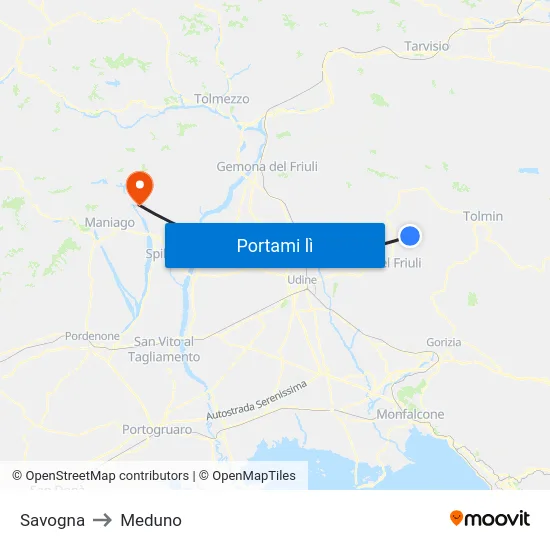 Savogna to Meduno map