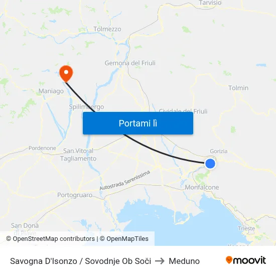 Savogna D'Isonzo / Sovodnje Ob Soči to Meduno map