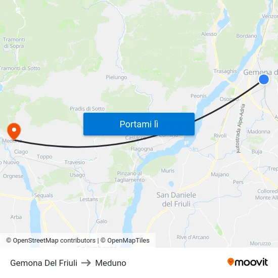 Gemona Del Friuli to Meduno map