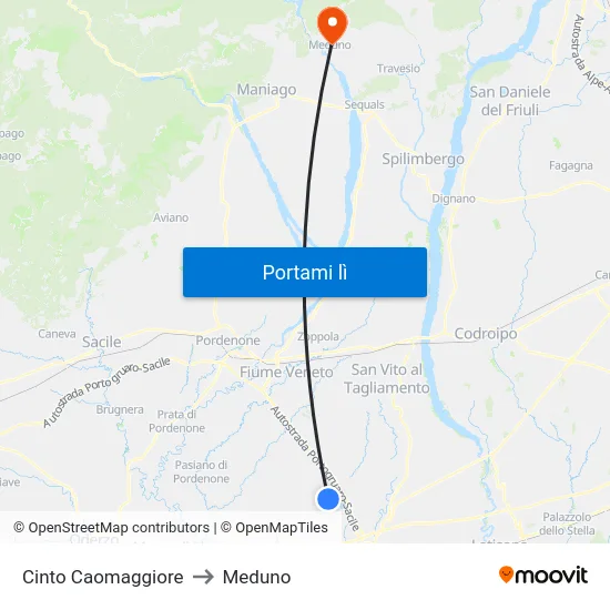 Cinto Caomaggiore to Meduno map