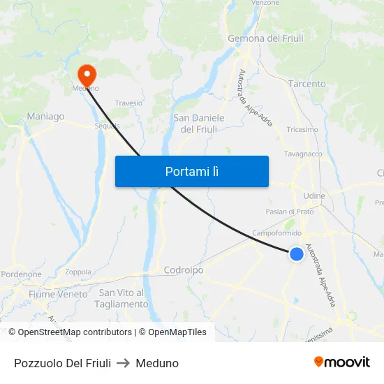 Pozzuolo Del Friuli to Meduno map