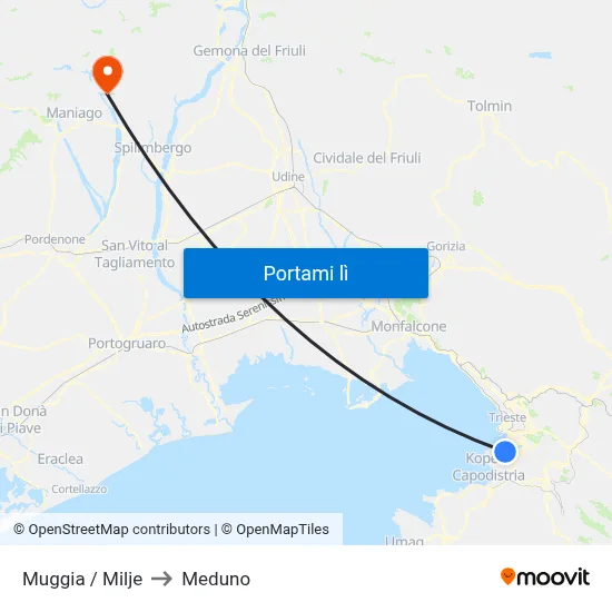 Muggia / Milje to Meduno map