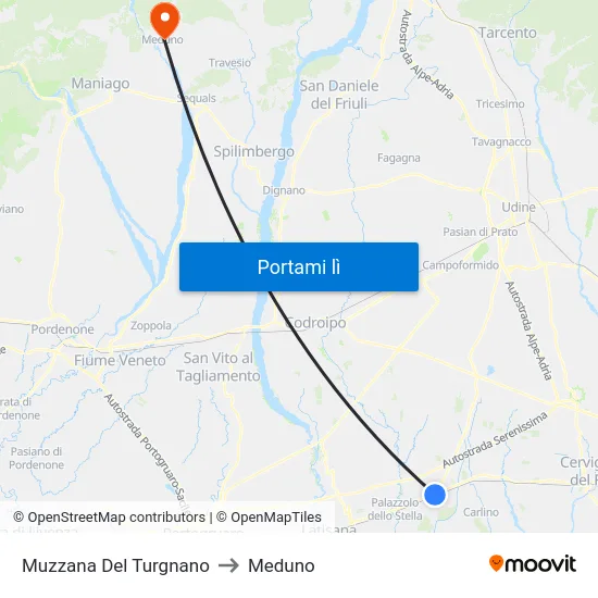 Muzzana Del Turgnano to Meduno map