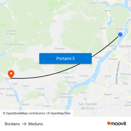 Bordano to Meduno map