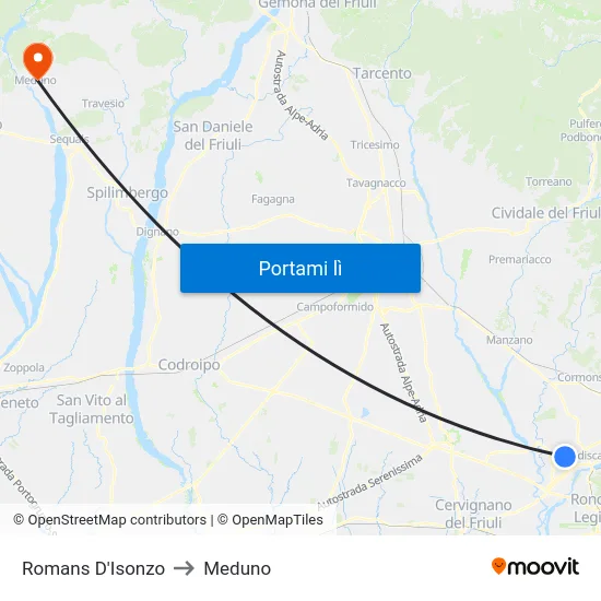 Romans D'Isonzo to Meduno map