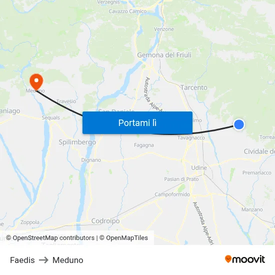 Faedis to Meduno map
