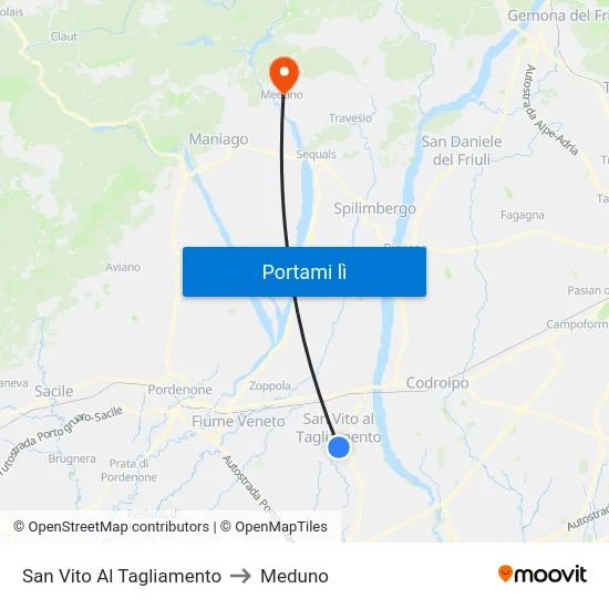 San Vito Al Tagliamento to Meduno map