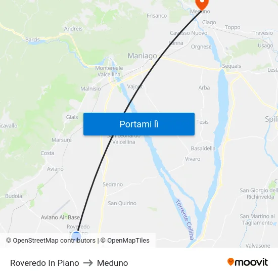 Roveredo In Piano to Meduno map