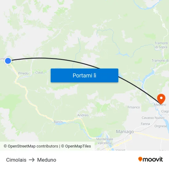 Cimolais to Meduno map