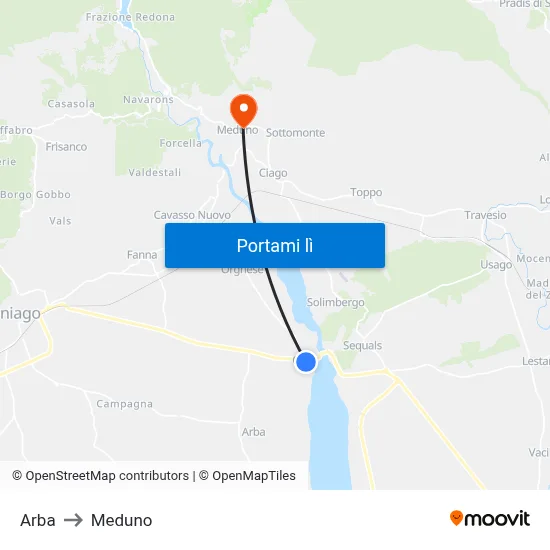 Arba to Meduno map