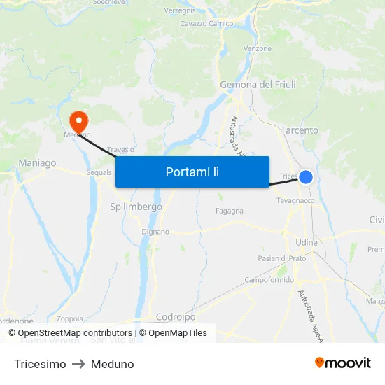 Tricesimo to Meduno map