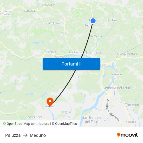 Paluzza to Meduno map