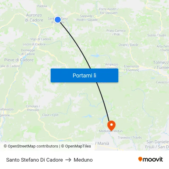 Santo Stefano Di Cadore to Meduno map