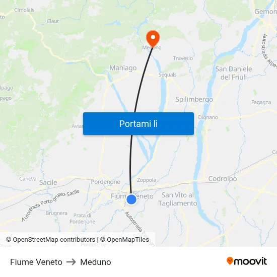 Fiume Veneto to Meduno map