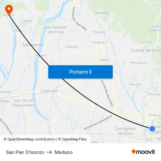 San Pier D'Isonzo to Meduno map