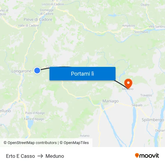 Erto E Casso to Meduno map
