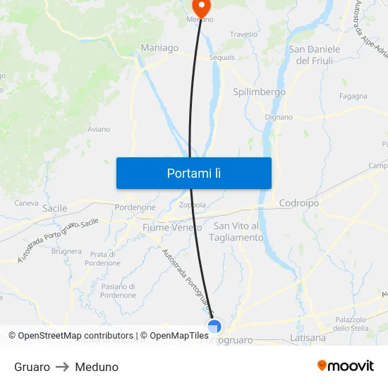 Gruaro to Meduno map