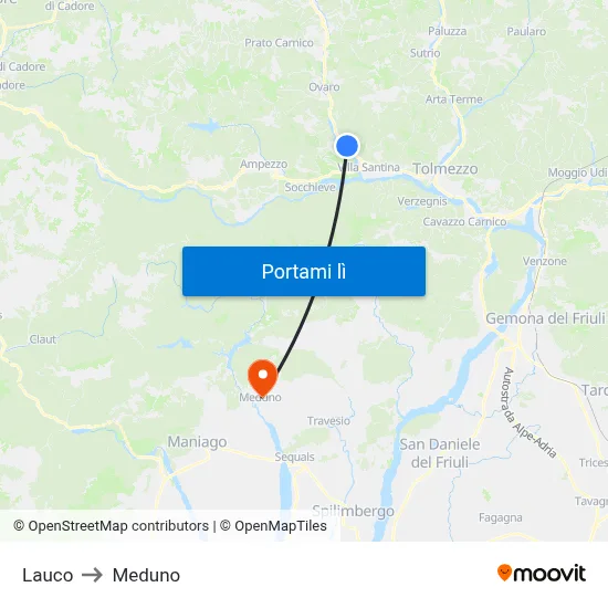 Lauco to Meduno map