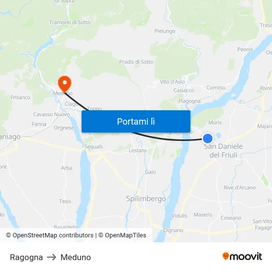 Ragogna to Meduno map