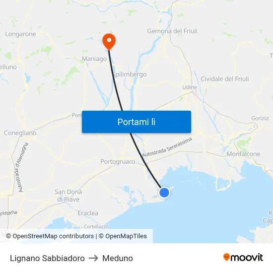 Lignano Sabbiadoro to Meduno map