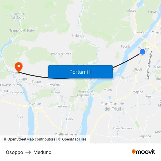 Osoppo to Meduno map