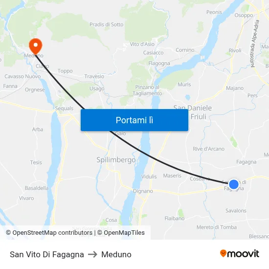 San Vito Di Fagagna to Meduno map