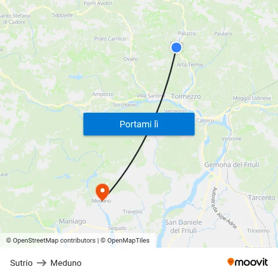 Sutrio to Meduno map