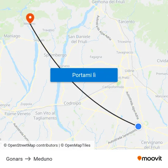 Gonars to Meduno map