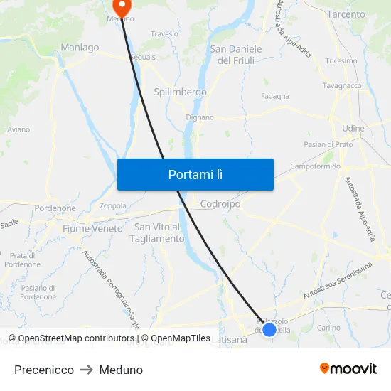 Precenicco to Meduno map